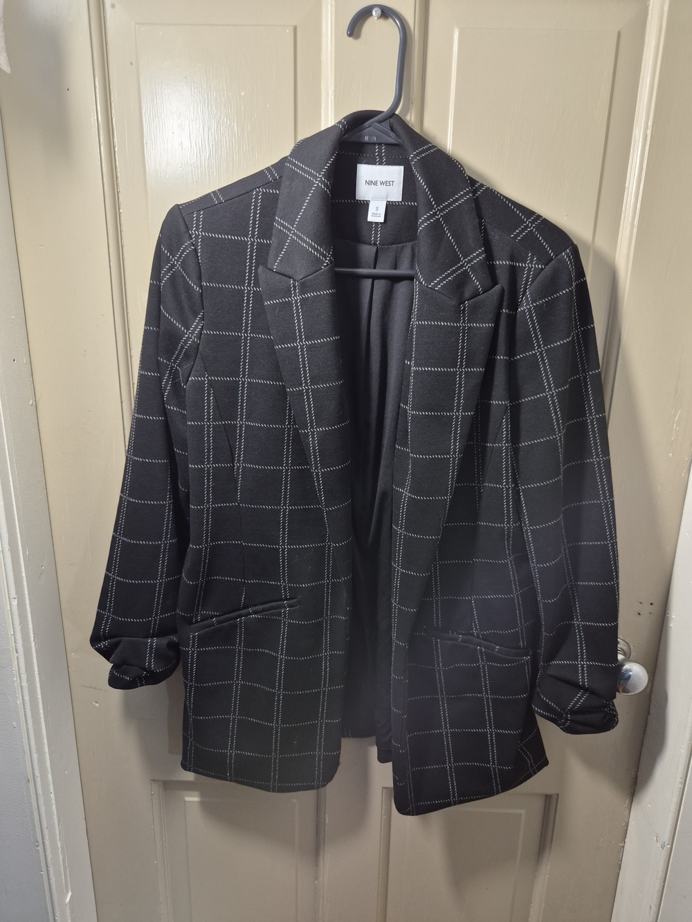 Nine West Black Windowpane Blazer Jacket